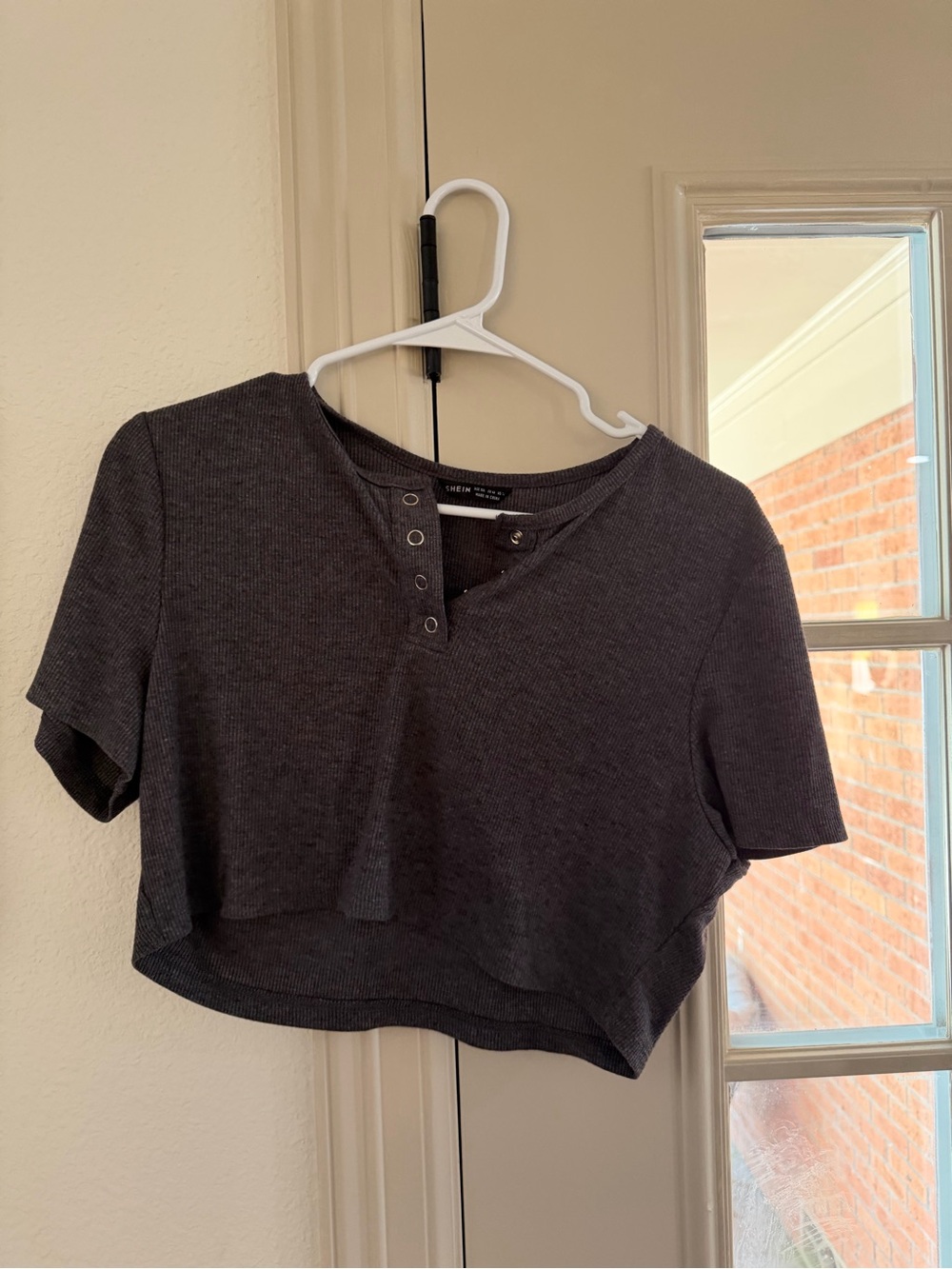 Ribbed Short Sleeve Crop Top - Charcoal